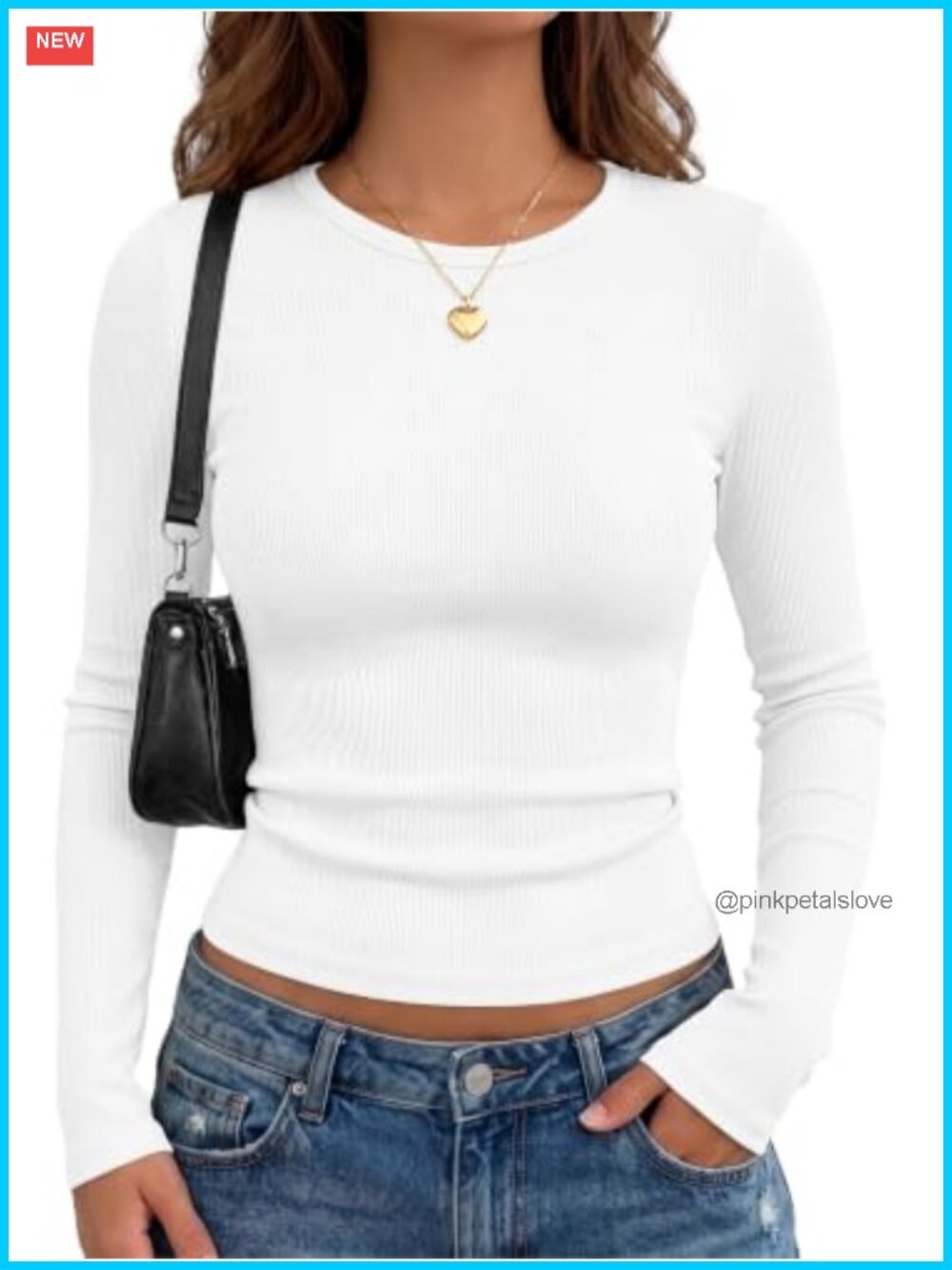 Ribbed Long Sleeve Crewneck Fitted Top for Work & Casual
